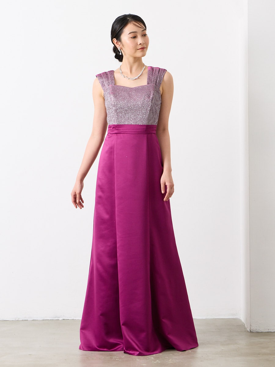 WEB限定】2WAYラメニット×サテンスレンダードレス(M ターコイズ