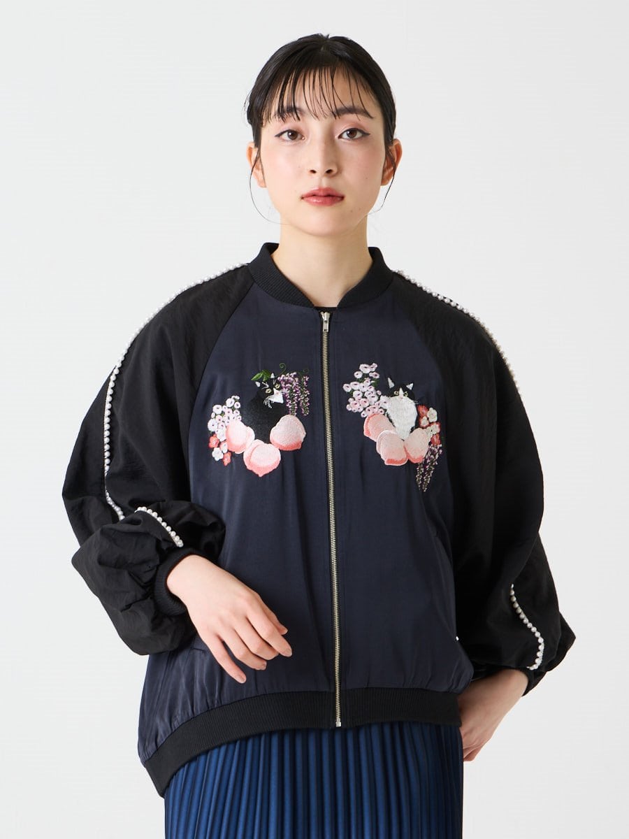 桃源郷 猫刺繍スカジャン(FREE ブラック): ふりふ ｜ミマツグループ