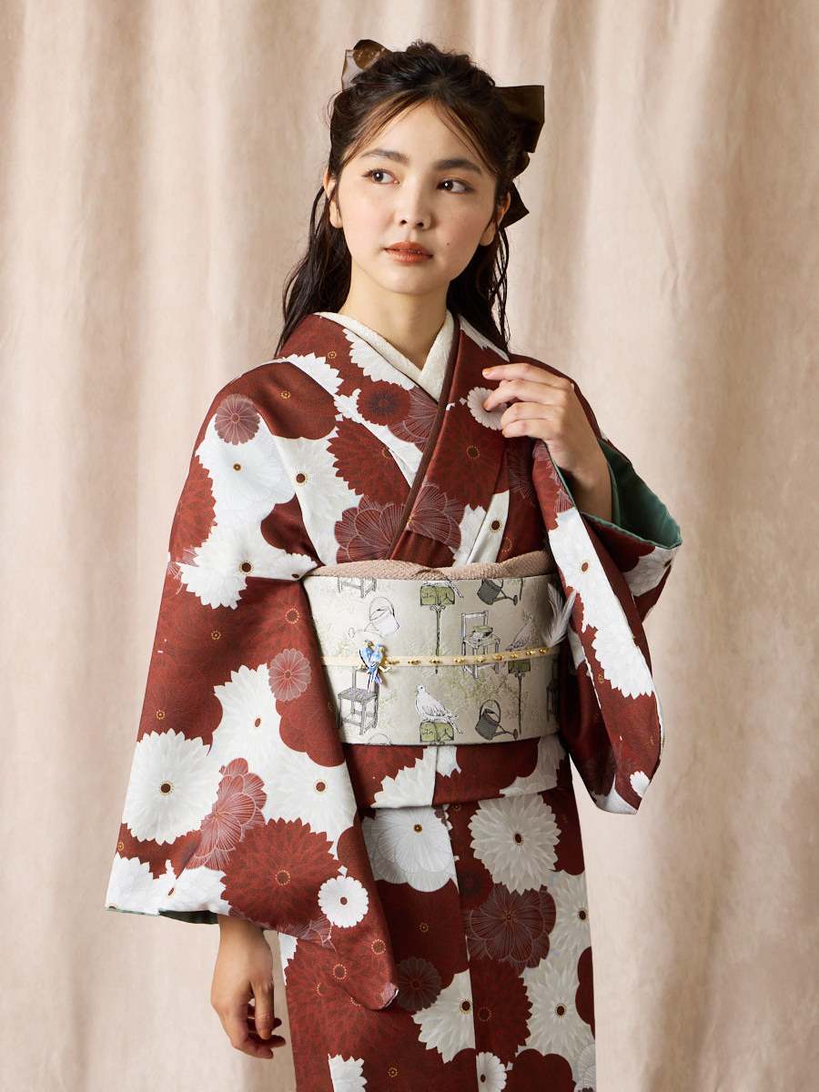 小紋単品「 フラワーギフト 」～ドラマティックキモノシリーズ～(FREE