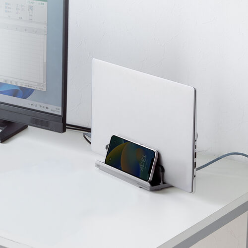 ノートPC縦置きスタンド型 ドッキングステーション 6in1 USB-C接続