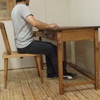 勉強机 学習机 PC台 ワークデスク チェスト付 無垢 モミの木 横100cm