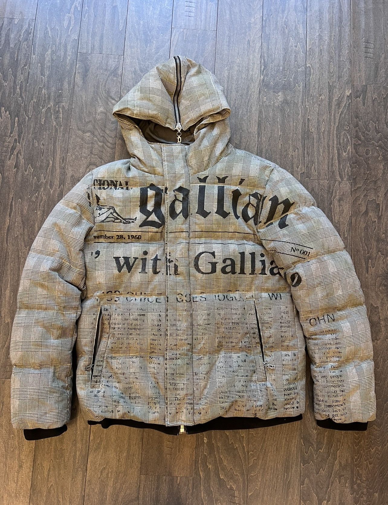 John Galliano Galliano Newspaper Print puffer jacket | Grailed