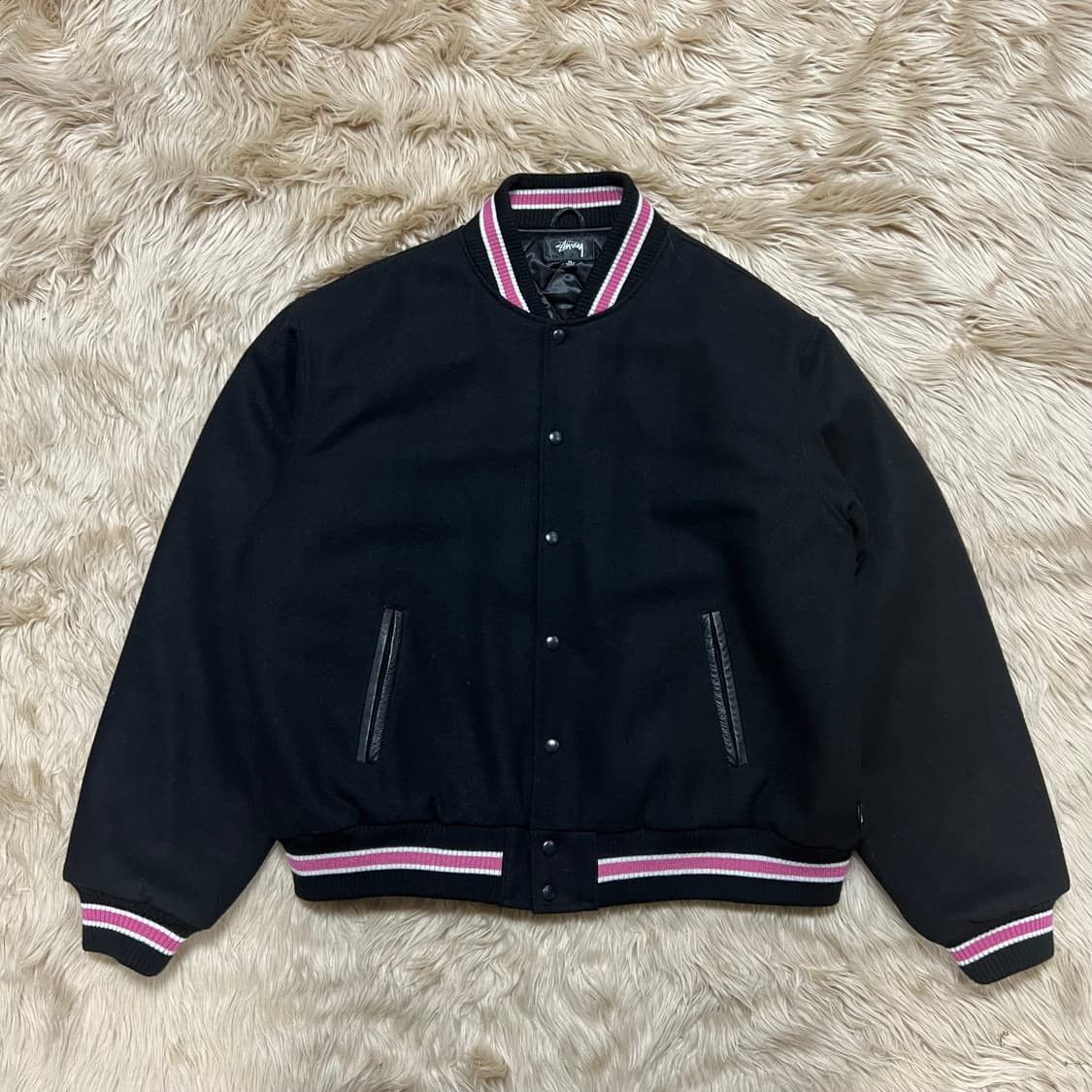Stussy S Talk Melton Varsity Jacket Black | Grailed