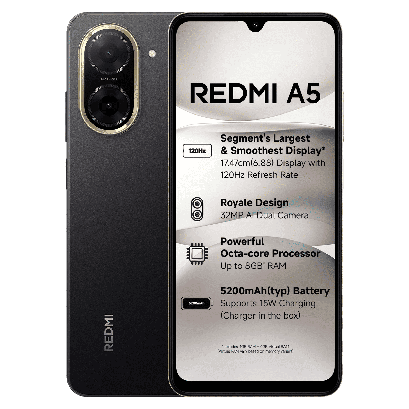 Buy Redmi A5 (3GB RAM, 64GB, Just Black) Online - Croma