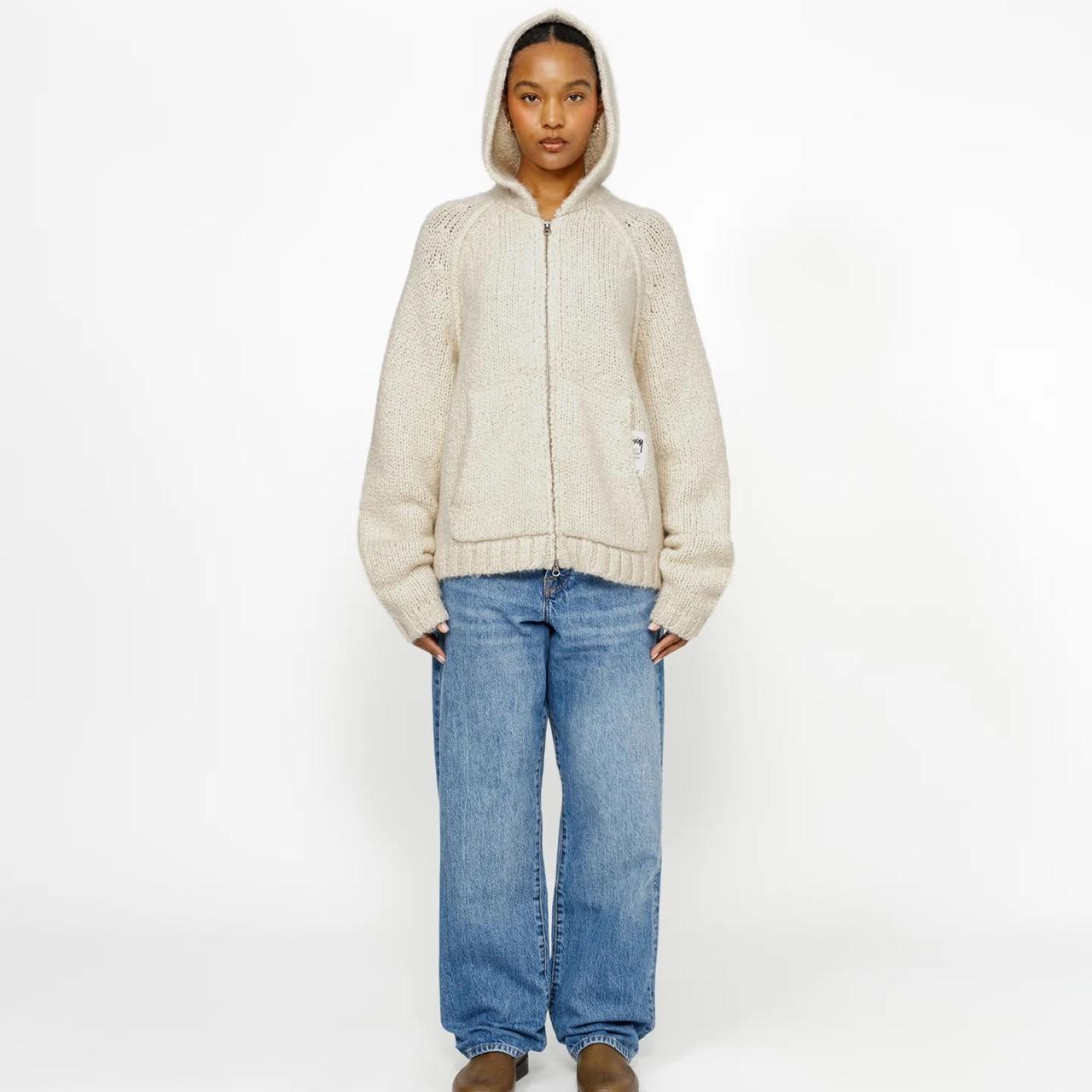 Stussy Chunky Knit Zip Hoodie in Ivory size Medium, | Depop