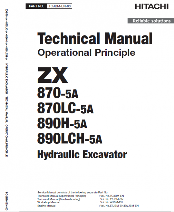 Hitachi ZX870-5A and 890H-5A Excavator Service Repair Manual
