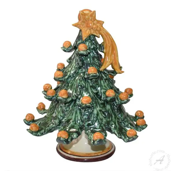 Green Yellow Ceramic Christmas Tree Handmade in Sicily - thatsArte.com