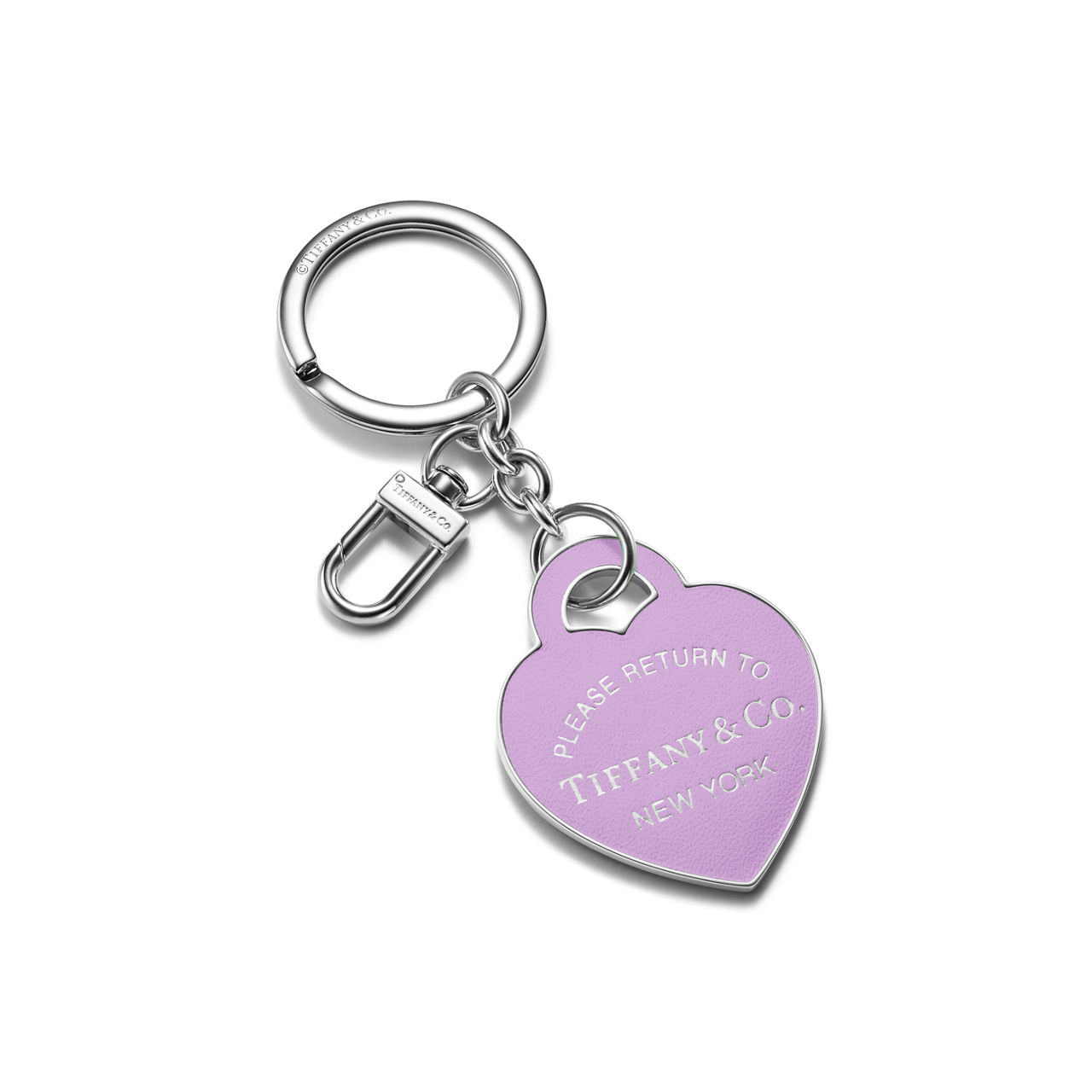 Return to Tiffany®:Leather Inlaid Heart Tag Key Ring in Palladium