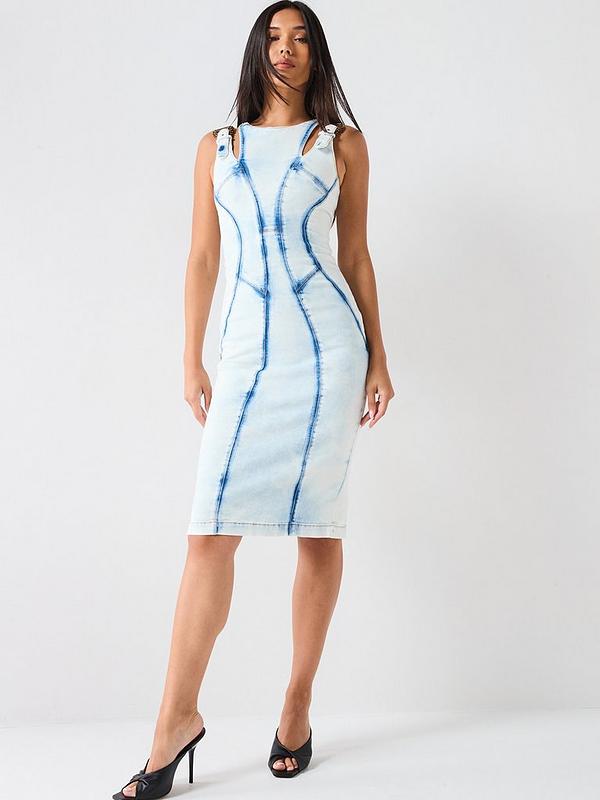 Versace Jeans Couture Buckle Detail Denim Mini Dress - Blue | Very