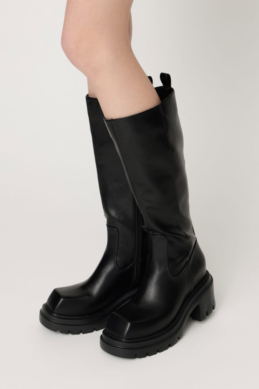 SLY | 【SNSで話題の美脚チートブーツ！】SQUARE TOE KNEE ブーツ