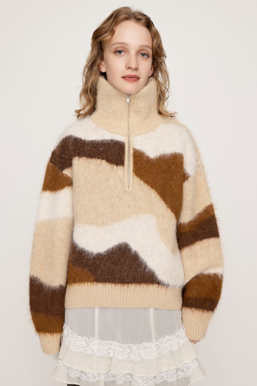 SLY | FRONT ZIP MARBLE KNIT トップス (ニット ) |SHEL'TTER WEBSTORE