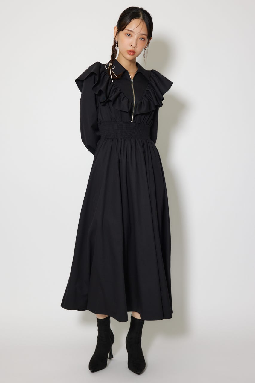 rienda | フロントZIPフリルシャツワンピース (ワンピース(ロング