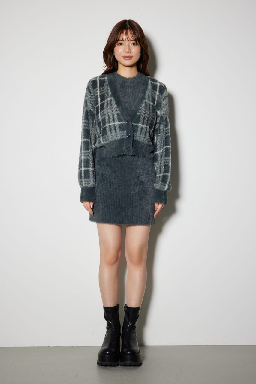 rienda | チェックジャガードカーディガンSETオフタートルニットミニ