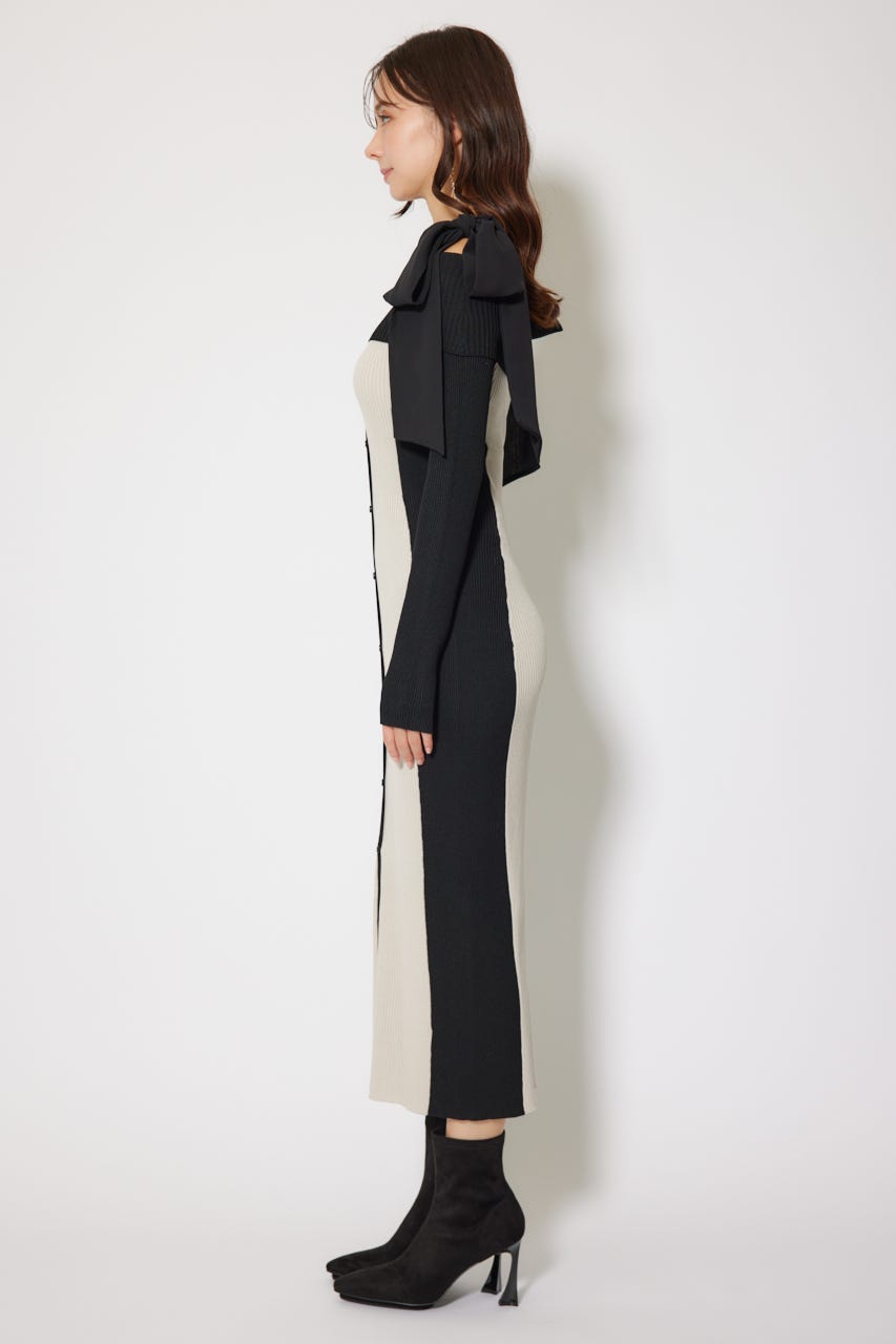 rienda | バイカラーオフショルリボンニットワンピース (ワンピース