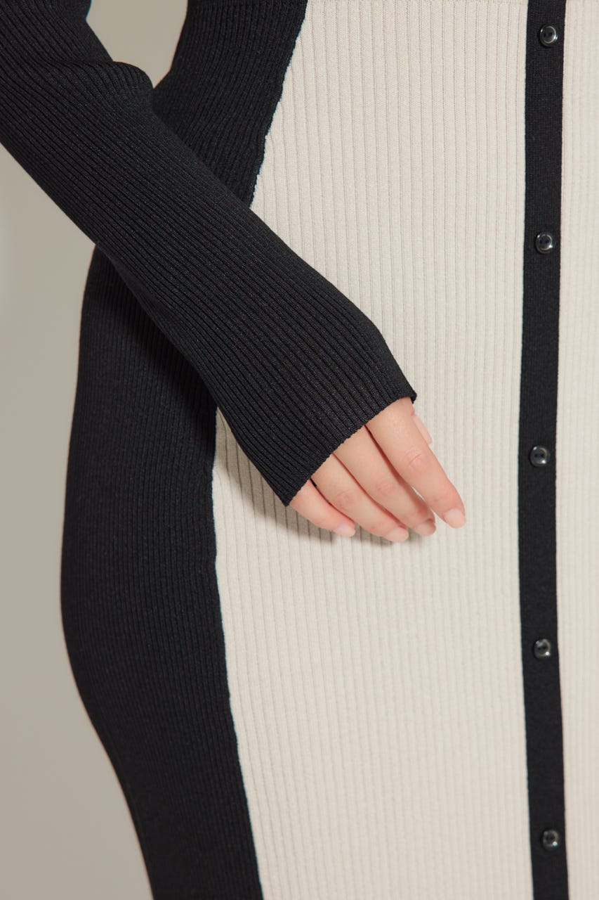 rienda | バイカラーオフショルリボンニットワンピース (ワンピース