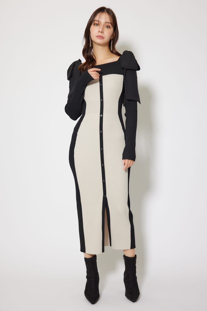 rienda | バイカラーオフショルリボンニットワンピース (ワンピース