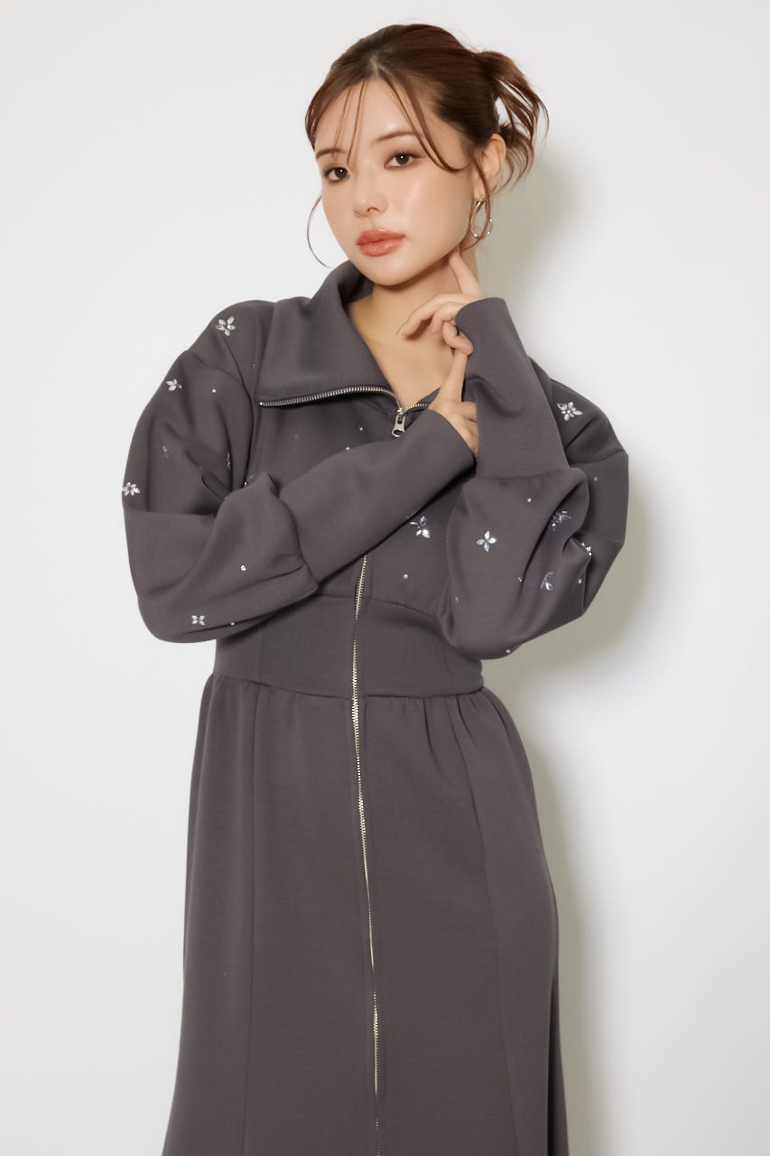 rienda | フラワーモチーフスウェットワンピース (ワンピース(ロング