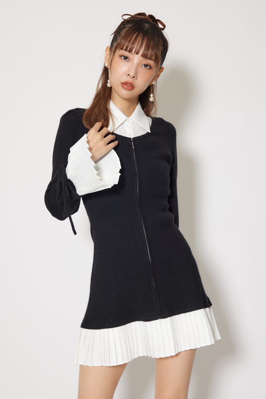 rienda | レイヤードパターンシャツニットミニワンピース (ワンピース