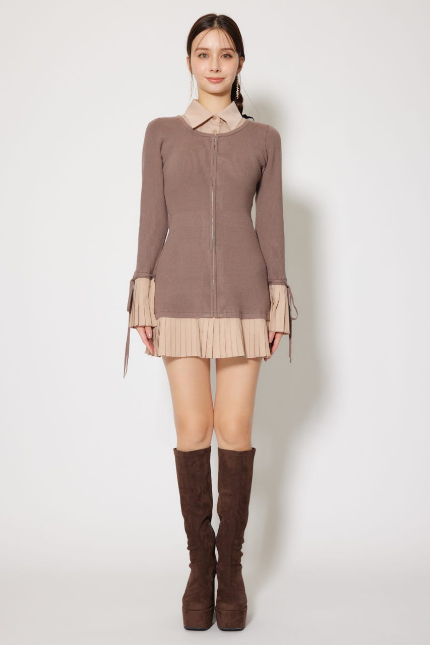 rienda | レイヤードパターンシャツニットミニワンピース (ワンピース