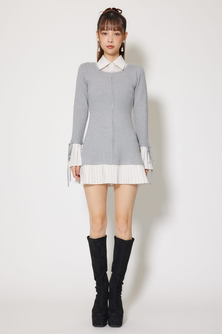 rienda | レイヤードパターンシャツニットミニワンピース (ワンピース