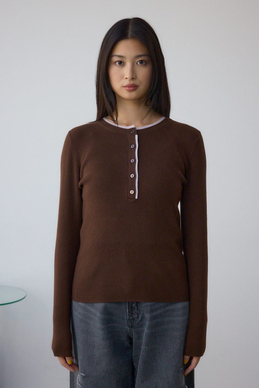 AZUL BY MOUSSY | 格上げ ヘンリーネックデザインニットトップス