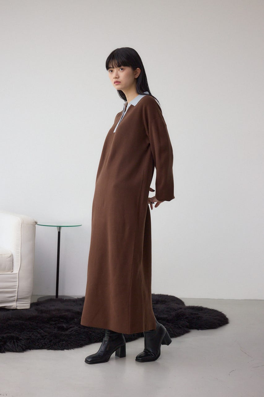 AZUL BY MOUSSY | 格上げ ポロカラーニットワンピース (ワンピース