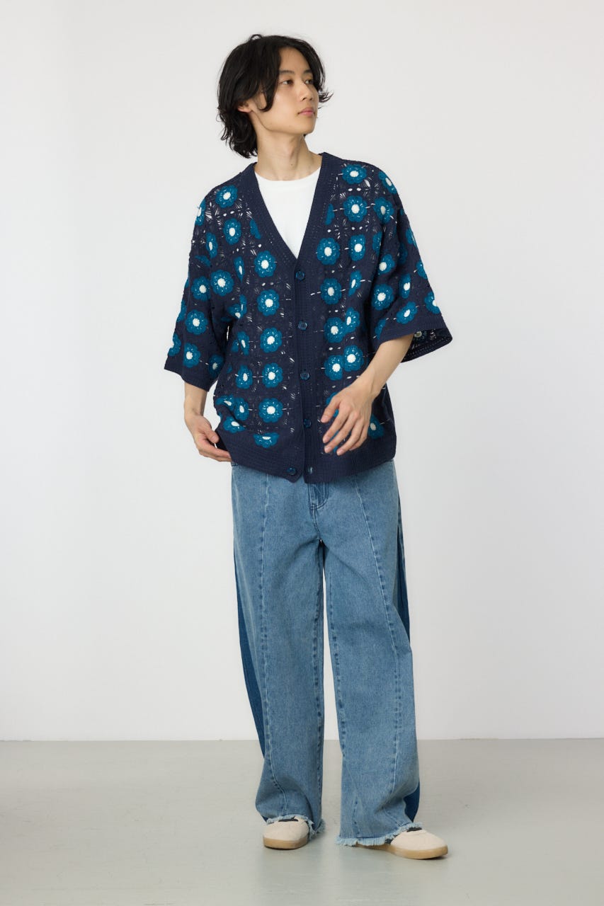 RODEO CROWNS WIDE BOWL | クロシェフラワー半袖ニットカーディガン