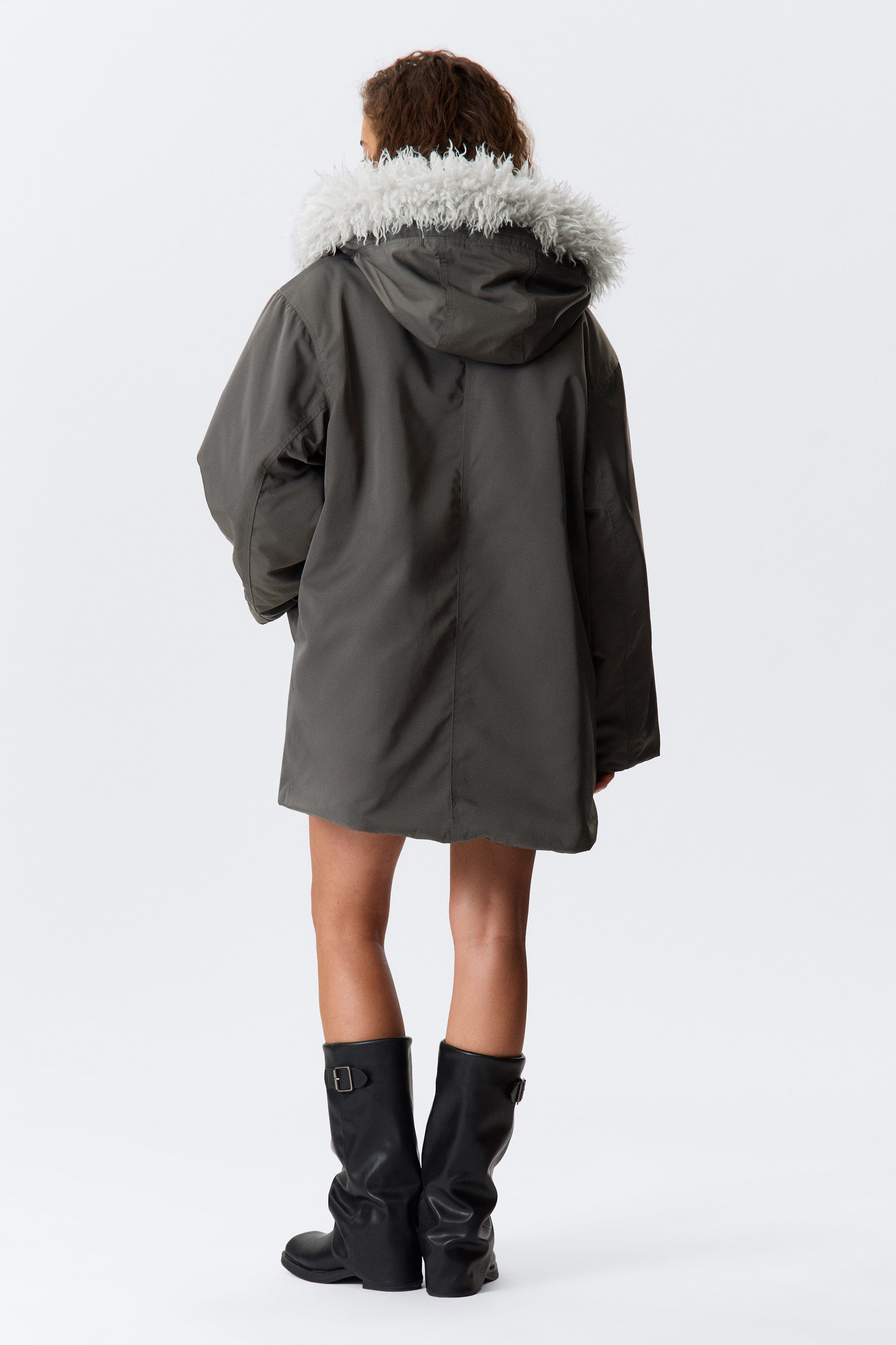 padded bomber parka with faux fur trim - Dark Grey | Weekday WW