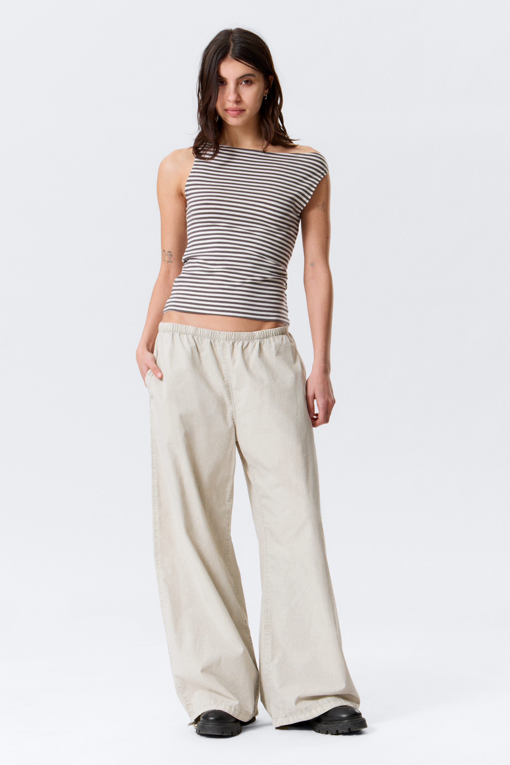 annie striped sleeveless boat-neck top - Grey & White Stripes