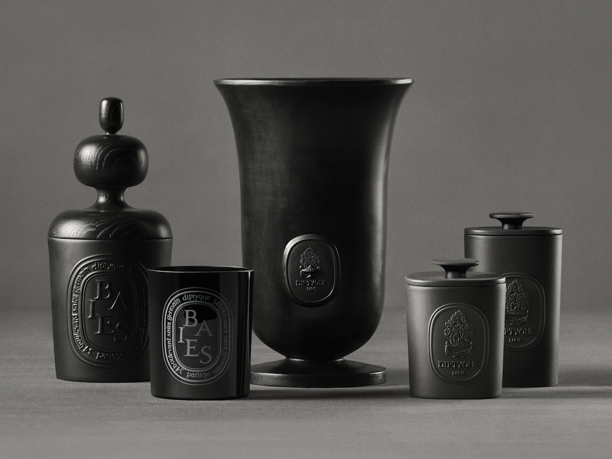 diptyque キャンドルホルダー 黒 リーフ レア アンティーク 銀細工
