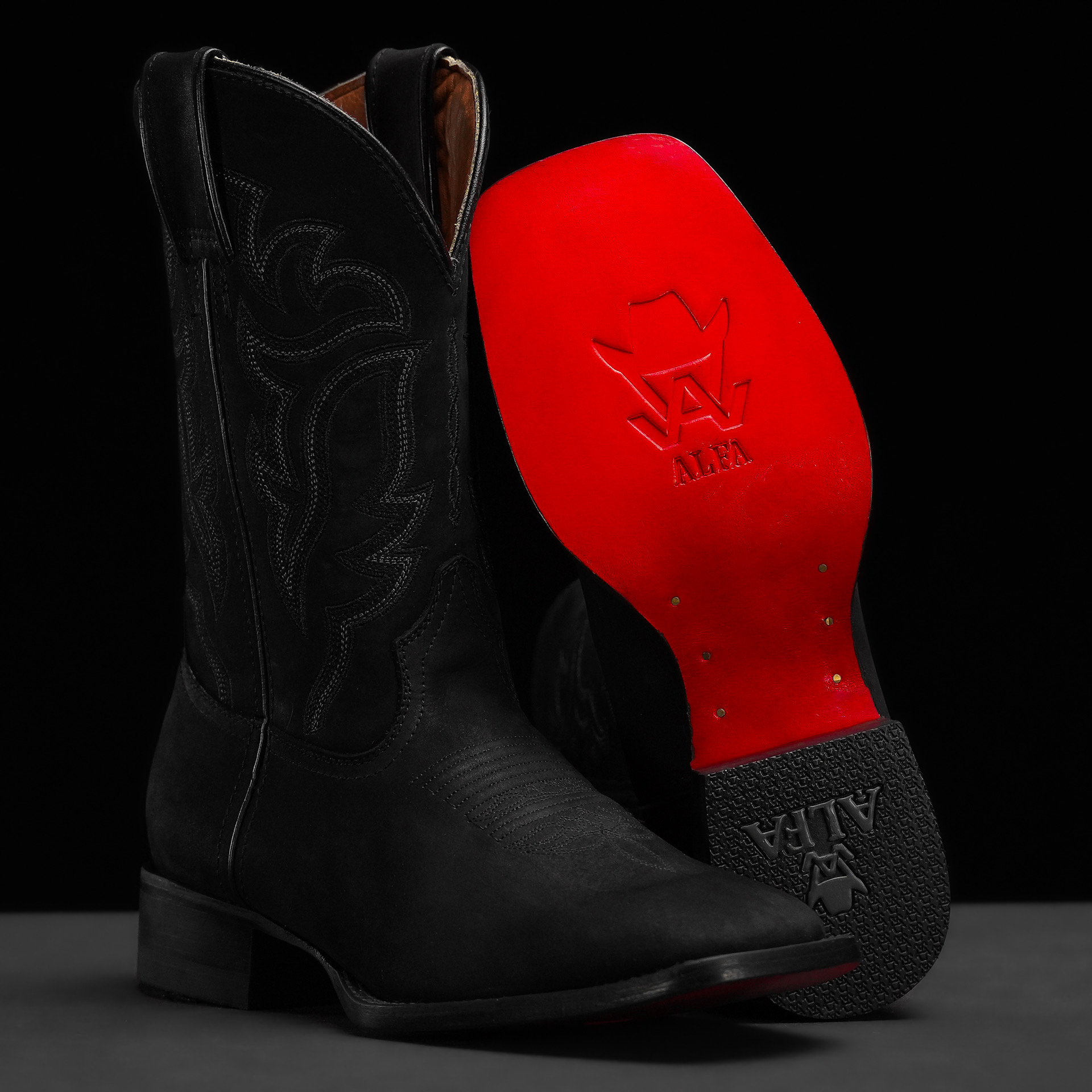 Matte Black Nubuck – Square Toe – Alfa Western Wear