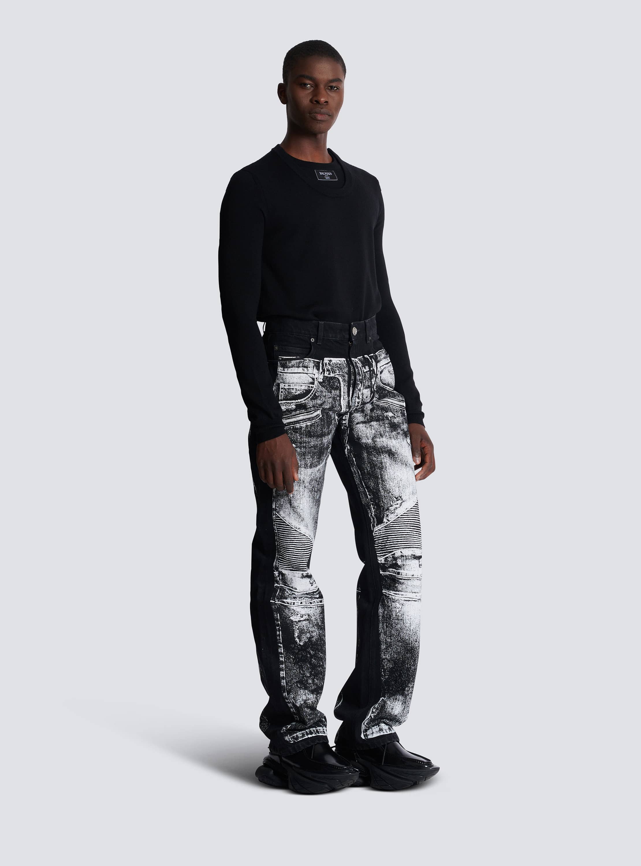 Loose-fit denim jeans with a biker print black black - Men | BALMAIN