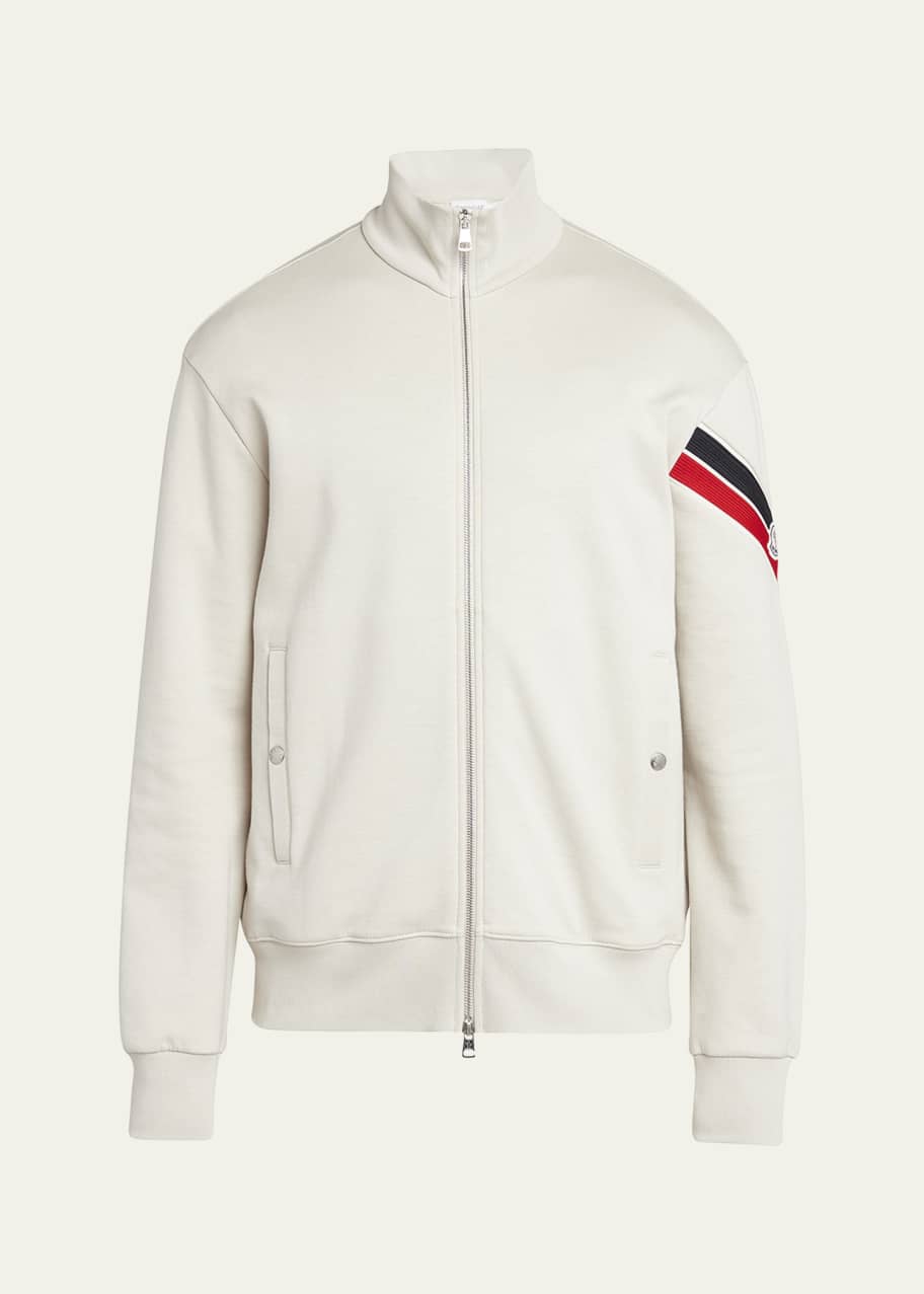 Moncler Men's Zip-Up Jacket with Striped Sleeve - Bergdorf Goodman