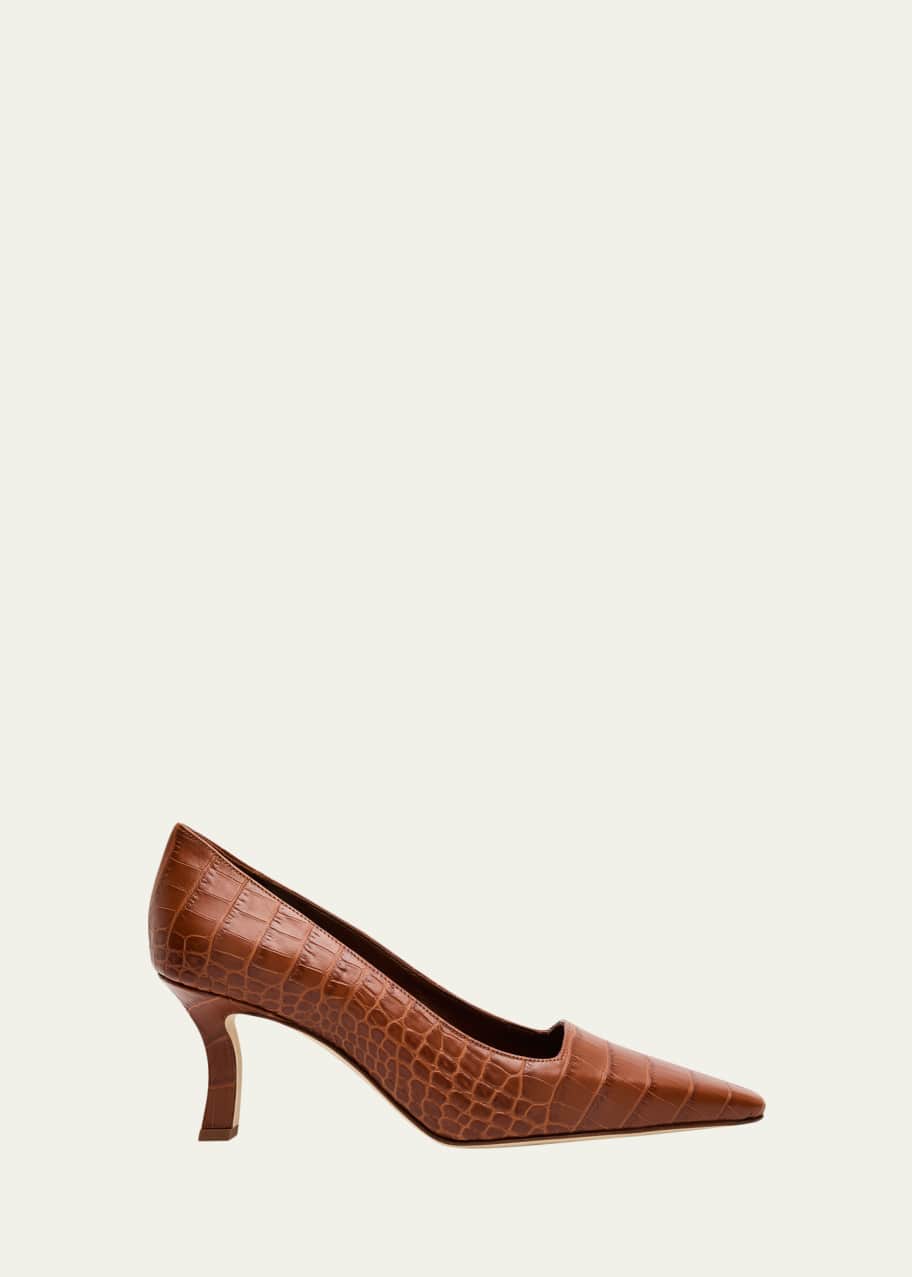 Manolo Blahnik Moiralo Croc-Embossed Leather Pumps - Bergdorf Goodman