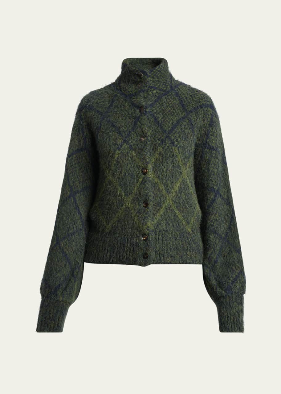 Dries Van Noten Diamond Knit Turtleneck Cardigan - Bergdorf Goodman