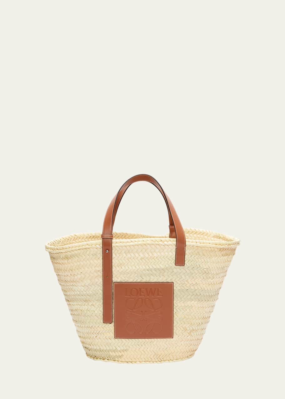 Loewe Basket Bag Large in Palm Leaf with Leather Handles