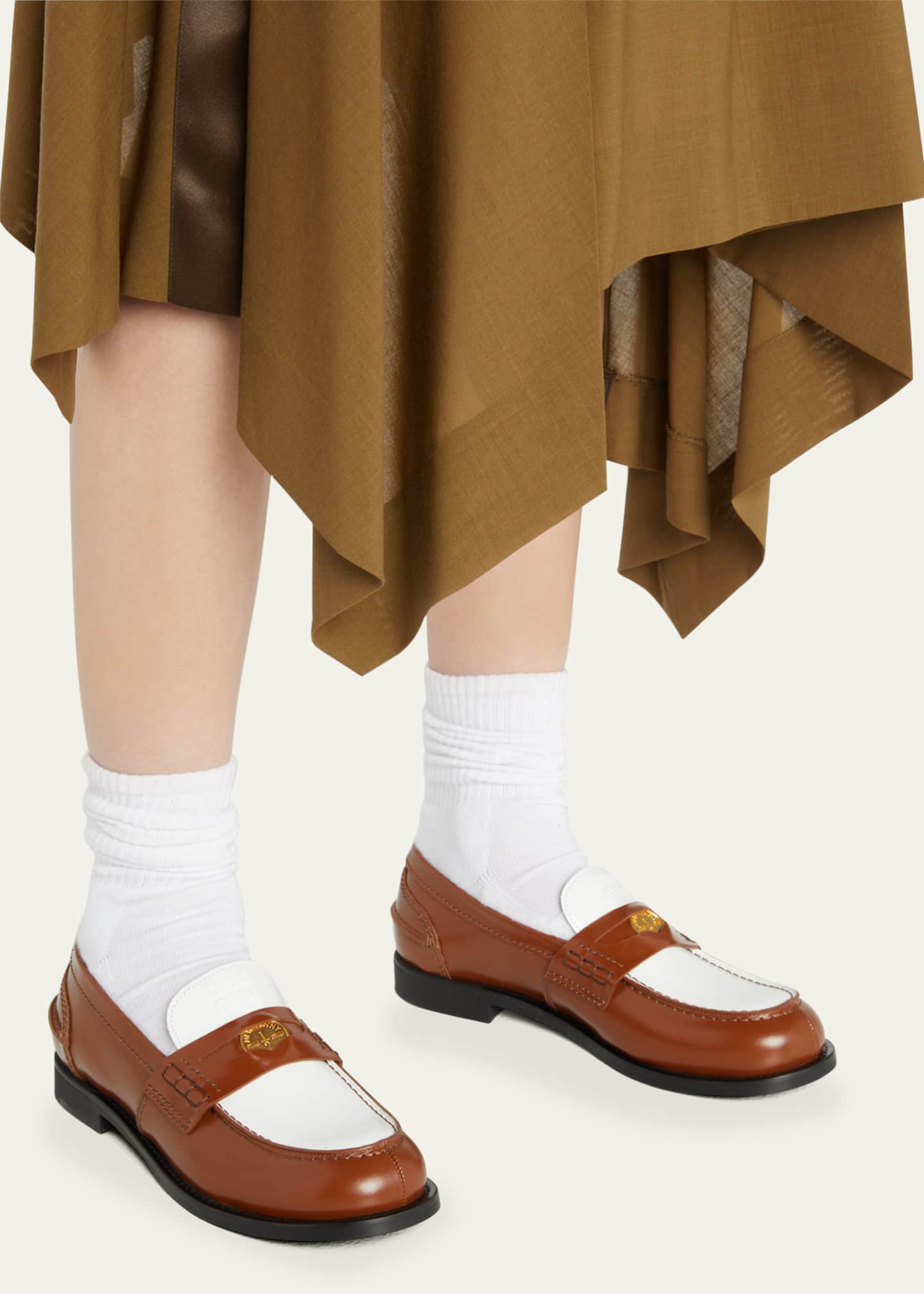 Miu Miu Bicolor Calfskin Penny Loafers - Bergdorf Goodman