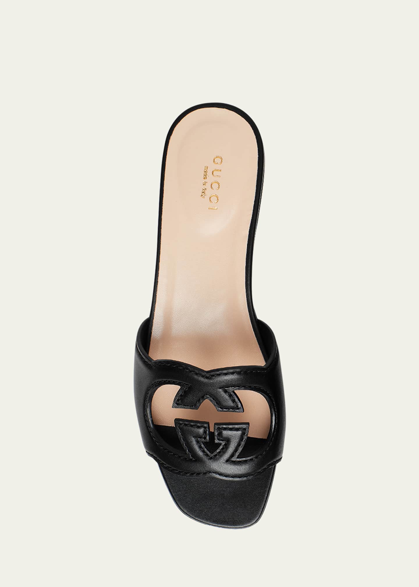Gucci Leather Logo Cutout Flat Sandals - Bergdorf Goodman