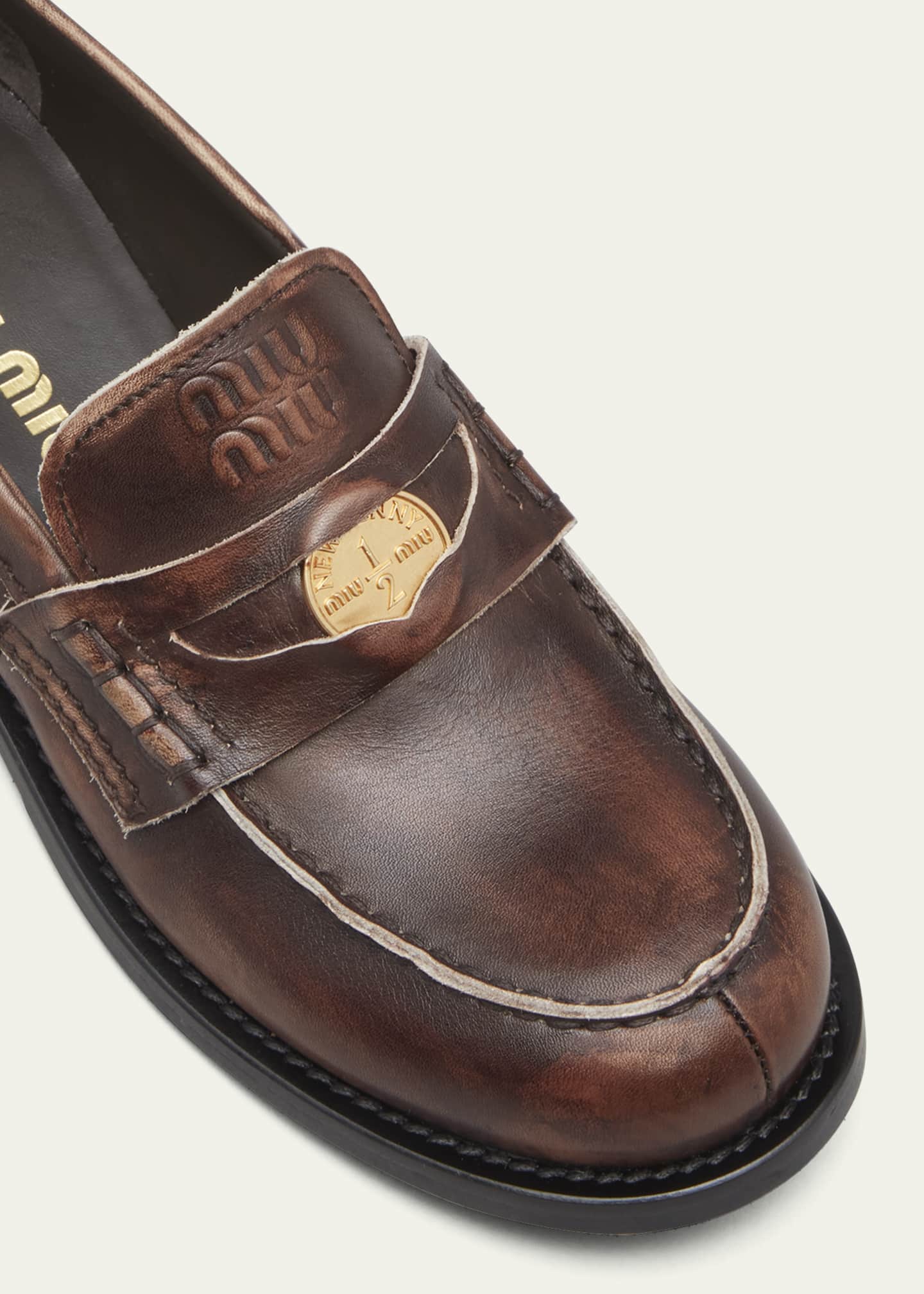 Miu Miu Leather Coin Penny Loafers - Bergdorf Goodman