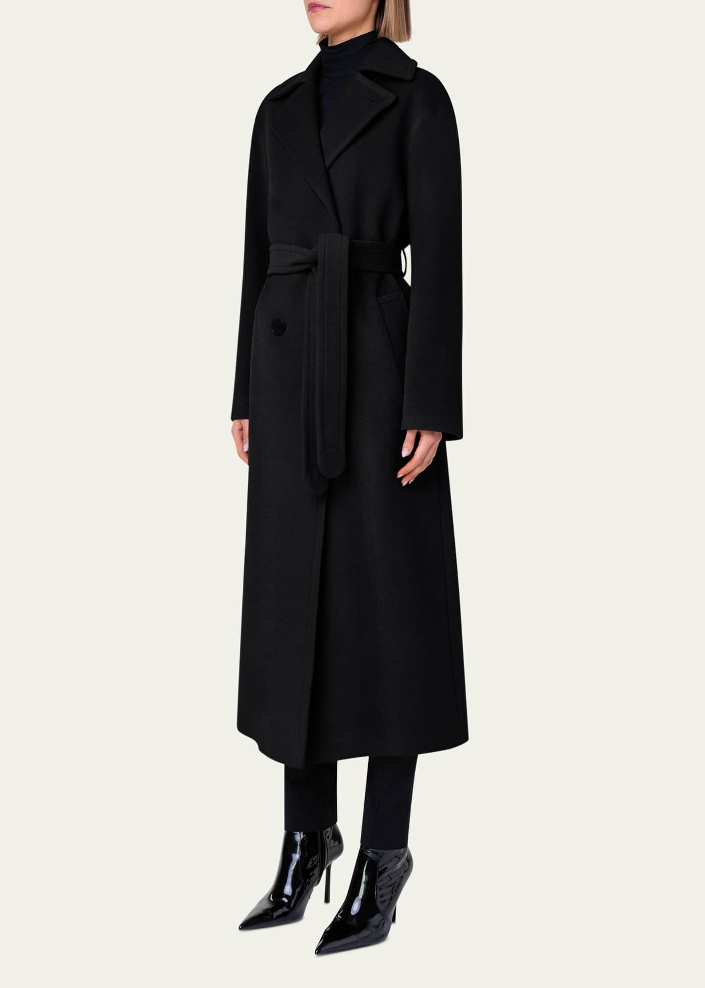 Akris punto Long Double-Breast Belted Wool-Cashmere Coat