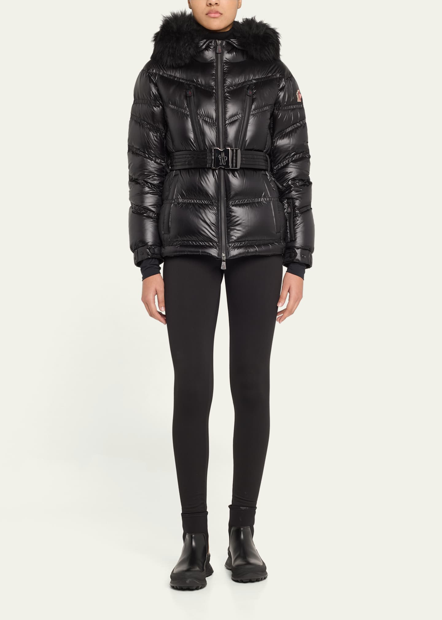 Moncler Bernis Down Ski Jacket with Detachable Shearling Trim