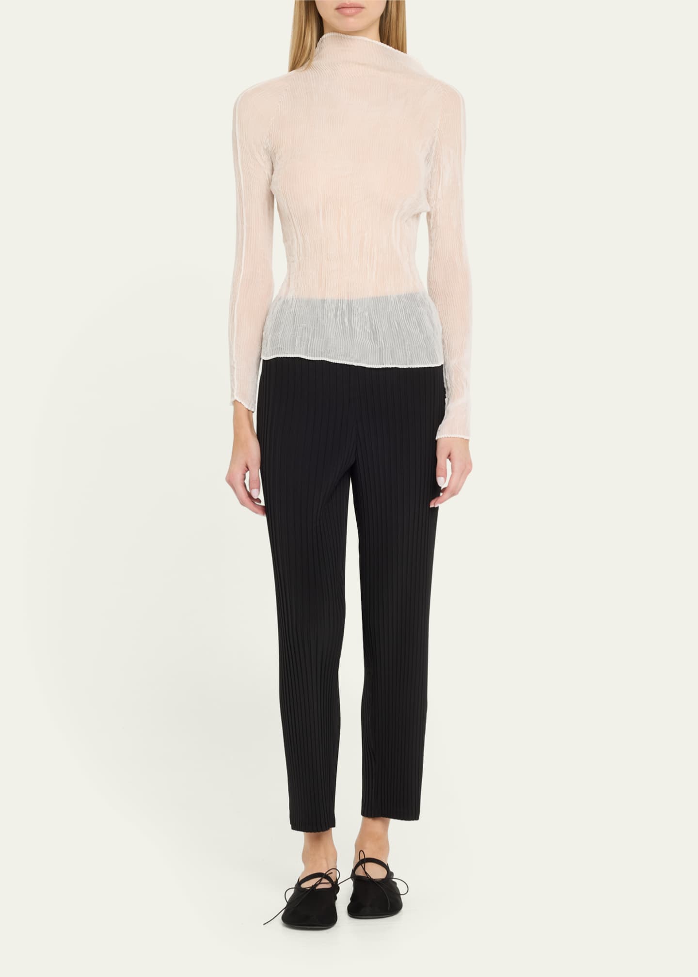 Issey Miyake Chiffon Twist Crinkled Turtleneck Top - Bergdorf Goodman