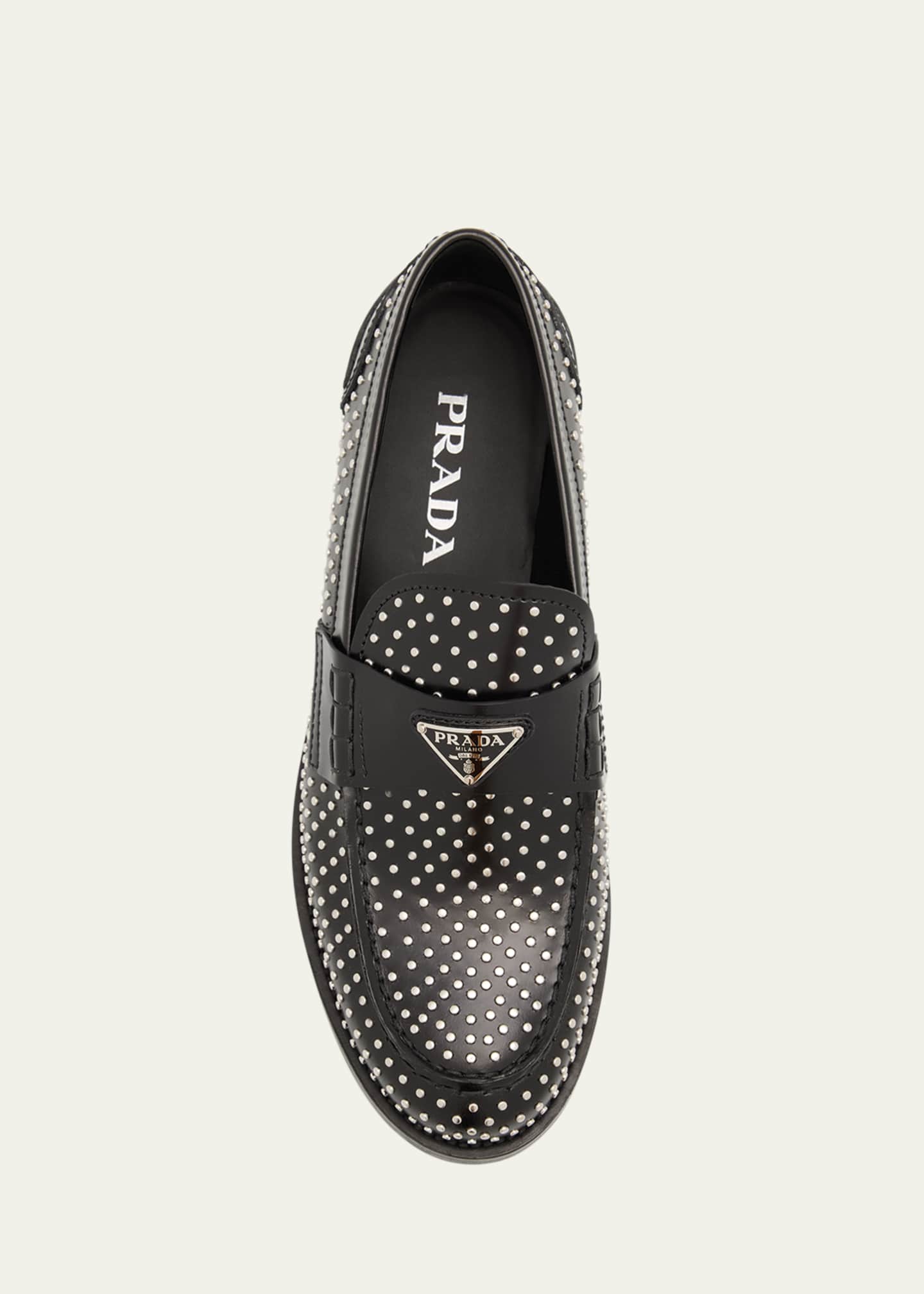Prada Spazzolato Leather Studded Loafers - Bergdorf Goodman