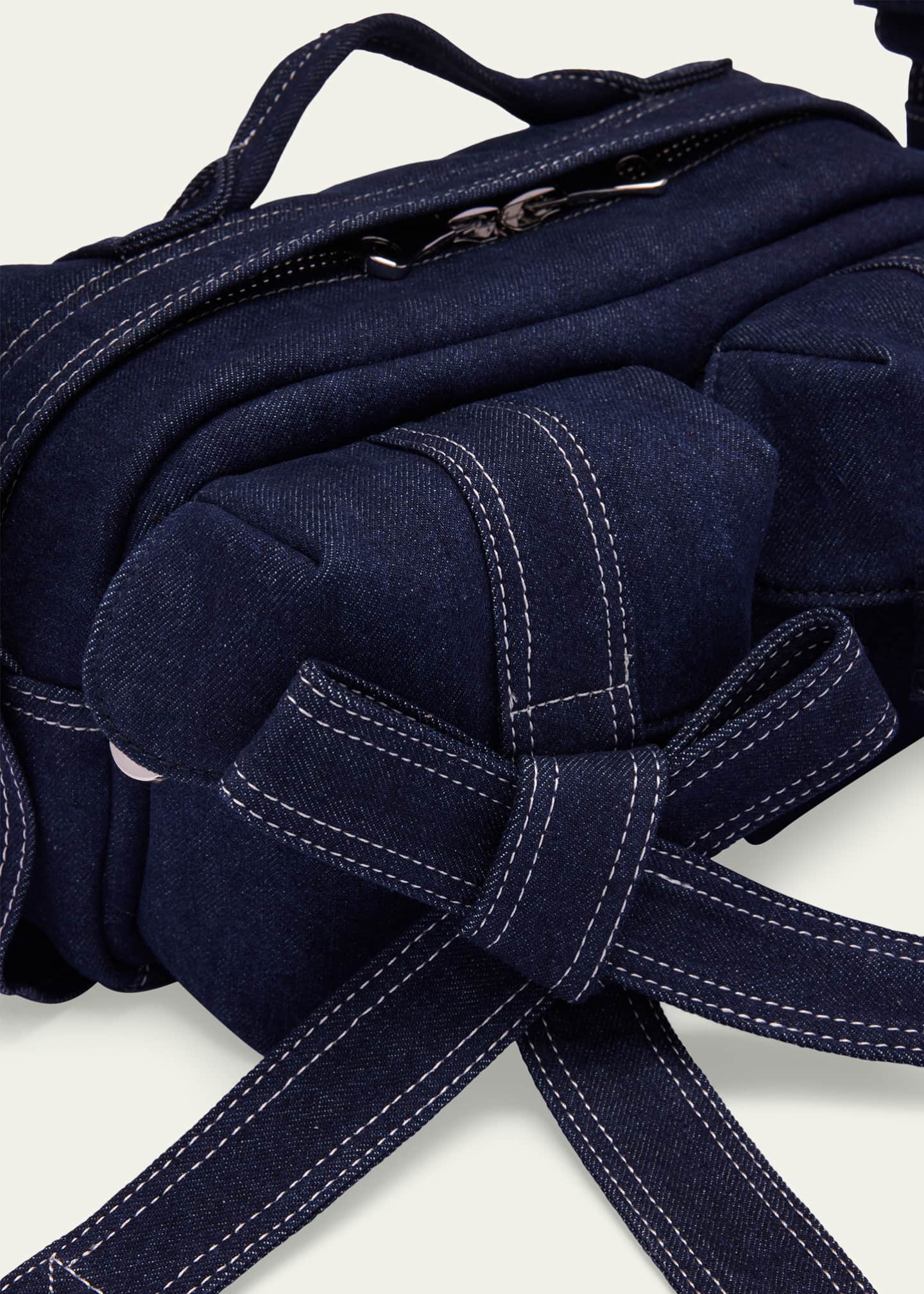 Simone Rocha Classic Pearly-Embellished Bow Denim Shoulder Bag