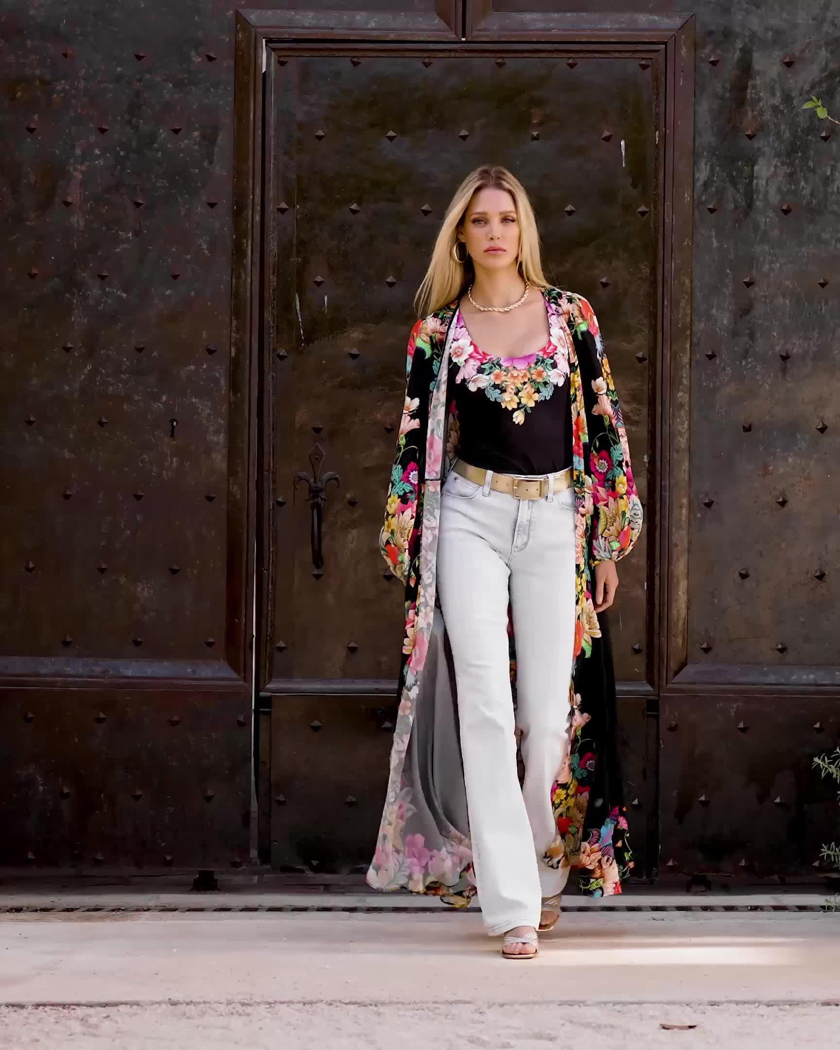 Castillo Gardens Luxe Full Length Duster - Black/Magenta | Boston