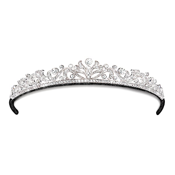 Rhodium-Plated Tiara With A Cushioned Velvet Headband Liner And