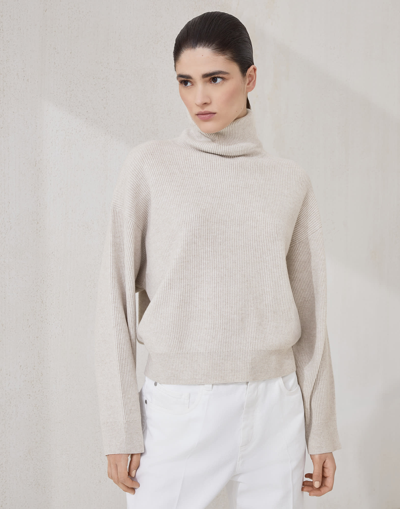 Wool, cashmere and silk sweater for Woman in Cool Beige | Brunello