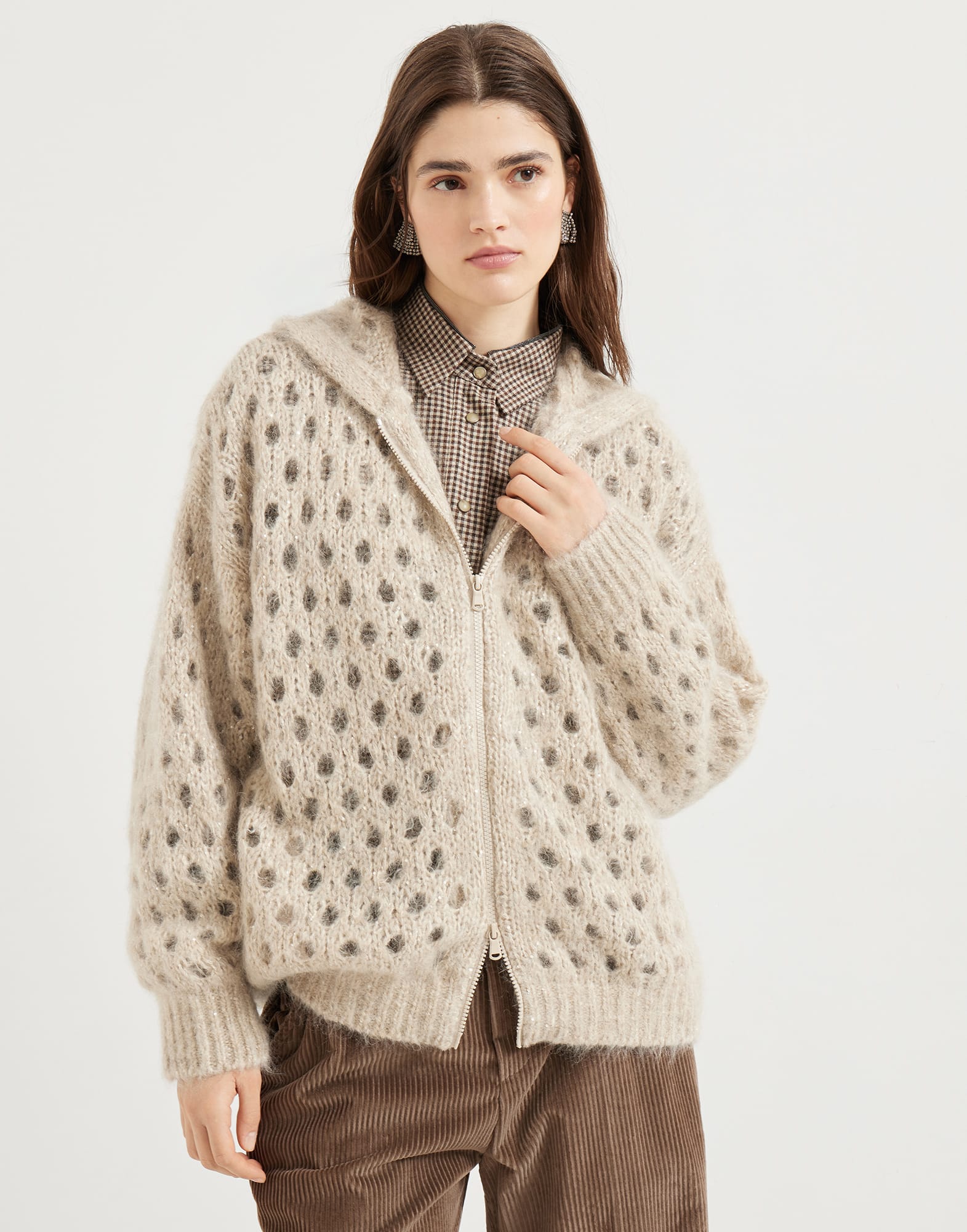 Dazzling Net cardigan for Woman in Beige | Brunello Cucinelli