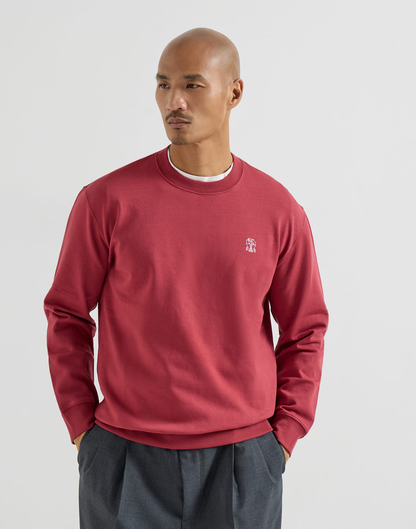 Cotton French terry sweatshirt for Man in Cherry | Brunello Cucinelli