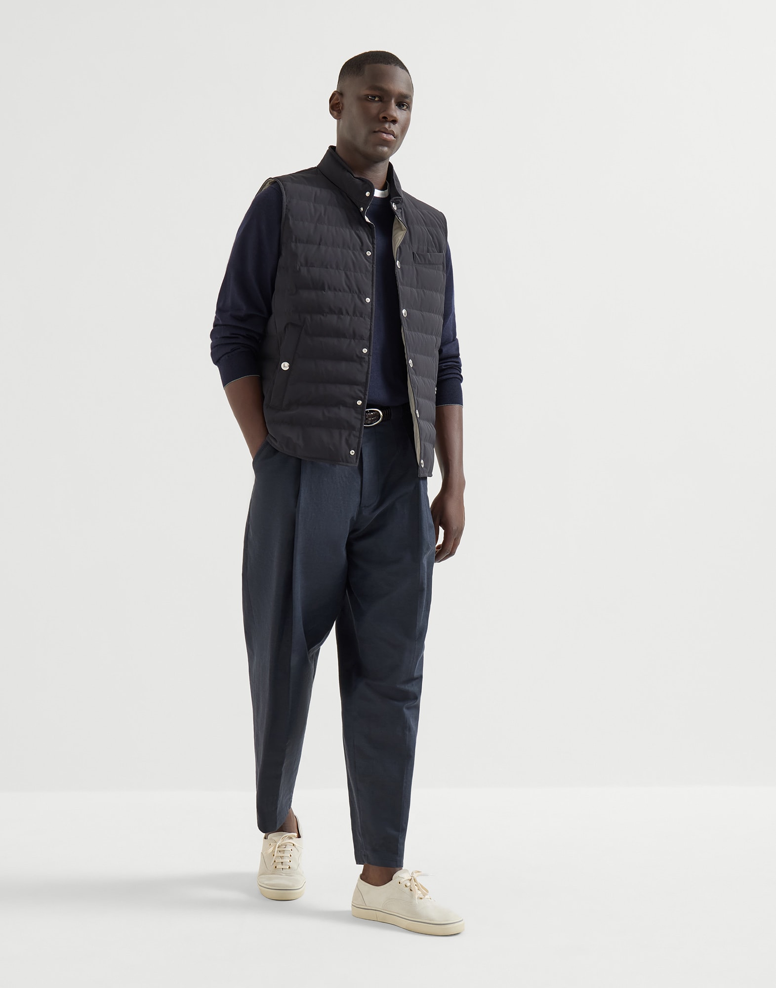 Taffeta down jacket for Man in Navy Blue | Brunello Cucinelli